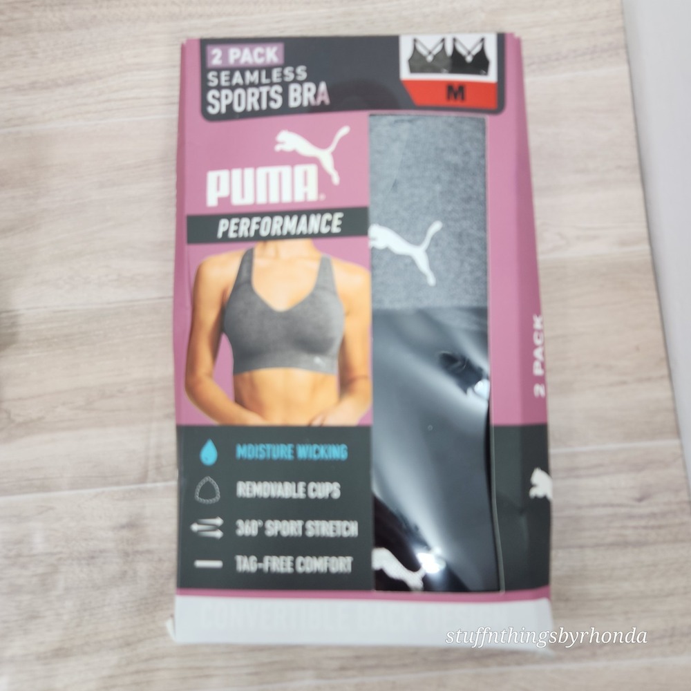 *NWT*‎ Puma Ladies Performance 2pack Seamless Sports Bras~ 1 Black & 1 Gray Med